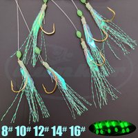 Lunker sabiki rigs tinsel rainbow paper high carbon steel hooks saltwater fishing tackle luminous glowing beads