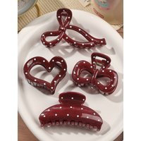 4Pcs French Red White Polka Dot Bow Grab Clips for Women Autumn Winter Shark Clip Hair Claw Clips Elegant Hair Accessories