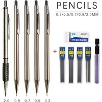 0.3 0.5 0.7 0.9 2.0mm Full Metal Mechanical Pencil Set School Art Sketch Writing Stainless Steel Automatic Pencils Kawaii Supply