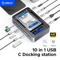 ORICO 10 in 1 SSD Enclosure with M.2 Nvme Sata Case 3.5inch 18TB HDD Case RJ45 1000Mbps SD/TF3.0 PD100W Charging