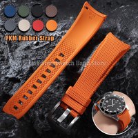 20mm 21mm 22mm Fluorkautschuk-Uhrenarmband für Omega, Seiko, Rolex, Casio mit Gebogenen Enden, FKM-Armband mit Schnellverschluss