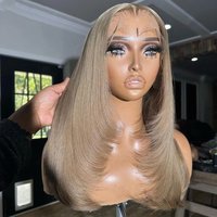 Preplucked Straight Ash Blonde Color Layer Synthetic Hair Lace Frontal Wig For Women Glueless Fiber Hair Transparent Lace Wigs