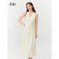 FSLE Vacation French Style Halterneck V-neck Waist Sleeveless Dress for Women 2026 Summer New Twist Mid-length Elegant Ins
