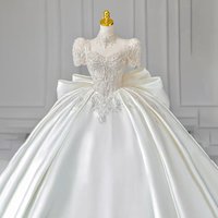 Customized White Ball Gown Women Wedding Dresses Satin Sequins With Bow Bridal Gowns Formal robe de mariรฉe