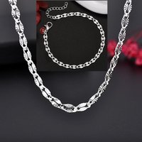 2pcs Elegant 925 Sterling Silver 4MM width Chain Bracelet necklace Jewelry Set, for women lady men Wedding,Valentine'S Gift