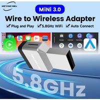 HEYINCAR Mini Air 2in1 Wireless CarPlay Android Auto Adapter 5.8GHz Plug and Play Dongle for Wire Carplay and Android Auto Cars