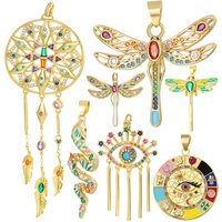 Juya 18K Gold Plated Colorful Enamel Dragonfly Snake Dreamcatcher Greek Evil Eye Charms For DIY Mother's Day Jewelry Making