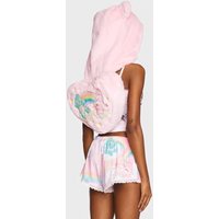 Care Bears Plush Heart Shaped Backpack with Bear Ear Hood, Cute Fluffy Bag for Jewelry Storage & Daily Ornament Accessories