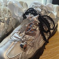 Lace Silver Bow Lace Shoelaces Decorative Buckle Pearl Bow Heart Shoe Chain Ballet Style Shoelace Flower Shoes Laces Accessories