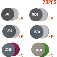 30pcs Water/Dry Sanding Paper 3inch 75mm Hook & Loop Sanding Disc 800 1000 1200 1500 2000 3000 Grit Sand Paper Abrasive Tools