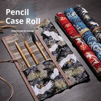 Chinese Retro Painting Brush Roll for Calligraphy - Bamboo Pen Holder Wrap, Portable Ink Painting Brush Bag for Art Supplies