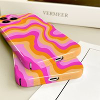 Pink Orange Wavy Glossy Film Hard PC Phone Case for Google Pixel 7 7a 8 8a 9 9a Pro XL 5G
