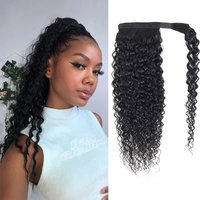 Ponytail Hair Extensions Water Wave Drawstring Wrap Around Pigtail Women Ponytail Hair Extension Clip in Human Remy Hairpiece