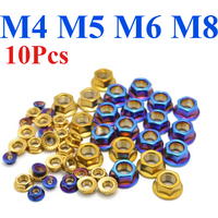 10PCS M4/M5/M6/M8/M10 x1.25/M10 x1.5/M10 x1.0 Stainless Steel Hex Nut Titanium Blue Flange Nut Motorcycle Rear Wheel Nut Bicycle