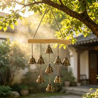 Handmade Vintage Bronze Metal Bells Wind Chime Natural Solid Wood Chain Hanging Chime for Home Garden Balcony Decro 9-Bell Chime