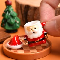 Mini Santa Teacup Ornament - Resin Dollhouse Decor for Christmas Crafts, Fairy Garden & Holiday Gift Displays