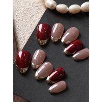 10Pcs Press on Nails Short Almond Red Cat's Eye Acrylic Press on Nails Fake Nails Includes 1 Sheet of Adhesive Tabs & 1 Pc Mini File