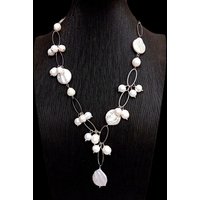 KKGEM Freshwater 22mm White Keshi Pearl 11x13mm rice potato pearl Chain Necklace Charm Choker Necklace