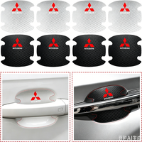 Carbon fiber Car Door Handle Protection Sticker Emblem Car Styling For Mitsubishi ASX Lancer Pajero Outlander L200 Delica Eclips
