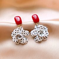 Paired with White Polka Dot Flower Pendant and Red Earrings for Women's Daily Wear Banquet Party Jewelry Accessories Gifts