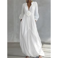 New Women Long Sleeve V Neck Maxi Dress Solid Patchwork Chic Summer Holiday Party Loose Casual Elegant Ladies Dress Streetwear