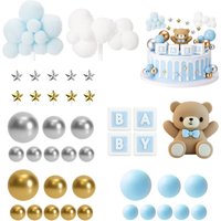 38pcs Teddy Bear Cake Decorations with BABY Letter Cupcake Toppers Blue Gold White Ball for Baby Shower Birthday Party Supplies