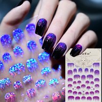 1Pcs Shimmering Purple Waterfall Tassels French Nail Sticker 5D Holographic Laser Lava Fringe Arc Flow Nail Decals DIY Nail Deco