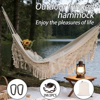 Single-person deluxe Bohemian-style outdoor hammock, with a strap storage bag and buttons, suitable for use in outdoor courtyard
