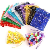 50/100pcs Multiple-sizes Printing Star Moon Organza Sack Drawstring Charm for Jewelry Gifts Display Packaging Bags