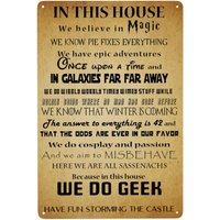 In This House We Do Geek Magic Metal Sign, Poster Wall Decor Art, Unique Funny Tin Signs for Bar Man Cave Backyard Garage Home