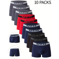 10 Piece Set Of Men's Sexy Solid Color Boxer Shorts, Comfortable And Breathable Sports Men's Underwear, Casual Underwear