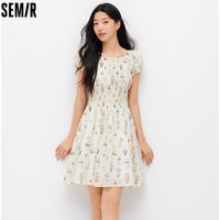 Semir Women Dress Bowknot Waist Print Floral Dress 2026 Summer Sweet Casual Style