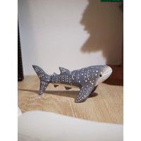 1 PC Gray Whale Shark Hand Carved Wood Statue Adorable Marine Creature Timber Crafted Patio Ornament Workspace Study Desk Decor