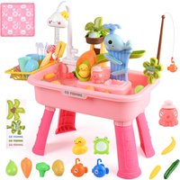 Kitchen Play Sink Toys with Running Water Electric Dishwasher Playing Toy with Animals