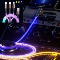 66W Fast Charging Cable For Huawei iPhone Xiaomi Charger 3 in1 USB Cable Type C Colorful Streamer Glowing Line Car USB Chargers