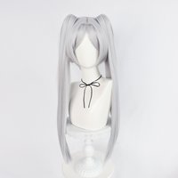 24Inch with Double Ponytails Wigs Synthetic Hair Long Straight Silver Gray Frieren Cosplay Wig Anime Halloween