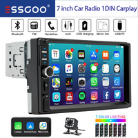 ESSGOO Carplay Android Auto 1 DIN 7" Universal Autoradio BT TF EQ USB AUX TF USB HD Touchscreen Multimedia Player mit 7 Farben