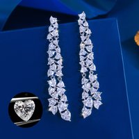 ThreeGraces Elegant Fashion Sparkling Heart Shaped Zirconia Long Bridal Wedding Earrings for Women Daily Party Jewelry E2027