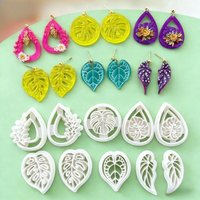 10pcs Tropical Leaf Shaped Polymer Clay Cutters Spring Evergreen Leaves Embossed Tools for Clay Earrings Jewelry Pendant Making