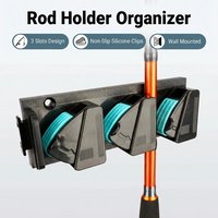 Hirisi Wall Mounted and 3M Adhesive Fishing Rod Rack Vertical Fishing Rod Display Rack with 3 Holes for Splicing Fishing Gear