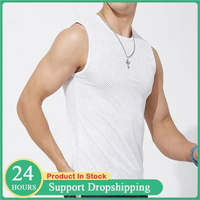 Men's Ice Silk Mesh T-shirt Summer Male Quick-Dry Breathable Sleeveless Tops Casual Bodybuilding Vest Cool Shirt Muscle Singlets