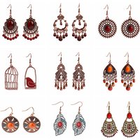 Ethnic Wine Red Geometric Indian Earrings Jewelry Vintage Beads Tassel Statement Earrings for Women Party Wedding Gifts
