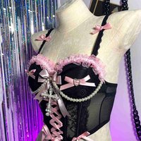 Goth Grunge Fashion Revival Kawaii Gothic Y2K Halter Camisole TOPS Cross Bow Harajuku E-Girls Punk Rock Emo Glitch Core 90s