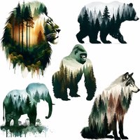 Watercolor Animal Iron On Patches Bear Lion Wolf Heat Transfer Sticker For Cloth Vinyl Thermal Appliques Washable T-Shirt Decal