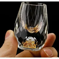 Luxury Crystal Glass Vodka Sake Shochu Bar Liqueur Double Bottom Gold Foil Glass Tea Cup High-end Gift Hard Liquor Wine Glasses