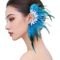 Bohemian Brown Blue Feather Fan Shape Earrings For Women Ethnic Tribal Ear Clip Fashion Dance Party Carnival Jewelry Accessory