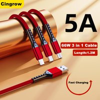 3 IN 1 Fast Charging Cable for iPhone Android USB A Durable Cable 5A Quick Charging Type C Charging for Universal Mobile Phones