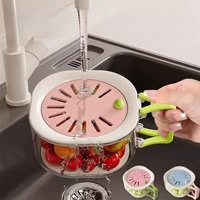 Home Multifunctional 2-in-1 Thick Drain Basket with Lid, Hidden Foldable Handle. Washable Fruits and Vegetables. Easy To Clean