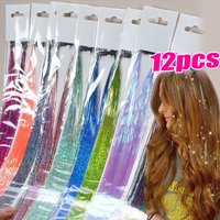 Sparkle Shiny Hair Tinsel Rainbow Silk Hair Extensions Dazzles Women Hippie for Braiding Headdress Long 20Inch 120pcs/bag