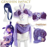 Raffles Store Genshin Impact Raiden Shogun Purple Exotic Swimsuit Anime Cosplay Hot Spring Two Piece Bathing Summer Swimsuit Co